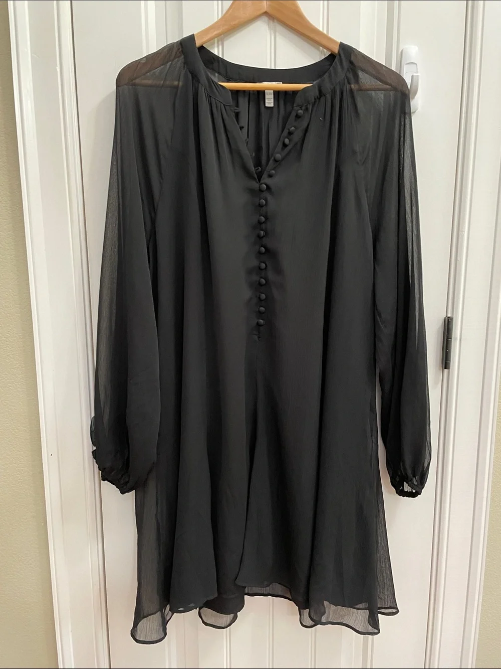 JOIE Dark Romantic Black Sheer Sleeve Dress Size XL